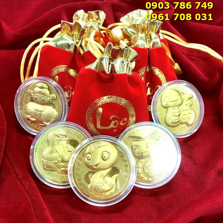 Đồng Xu Con Rắn Cute Tặng Túi Gấm Lộc